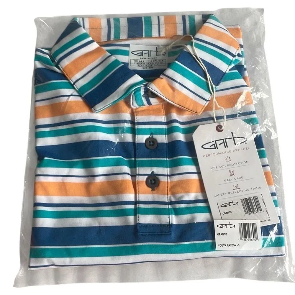 NWT GARB SS Golf/Polo Shirt Easton Orange/Blue Stripe -Size 5-6